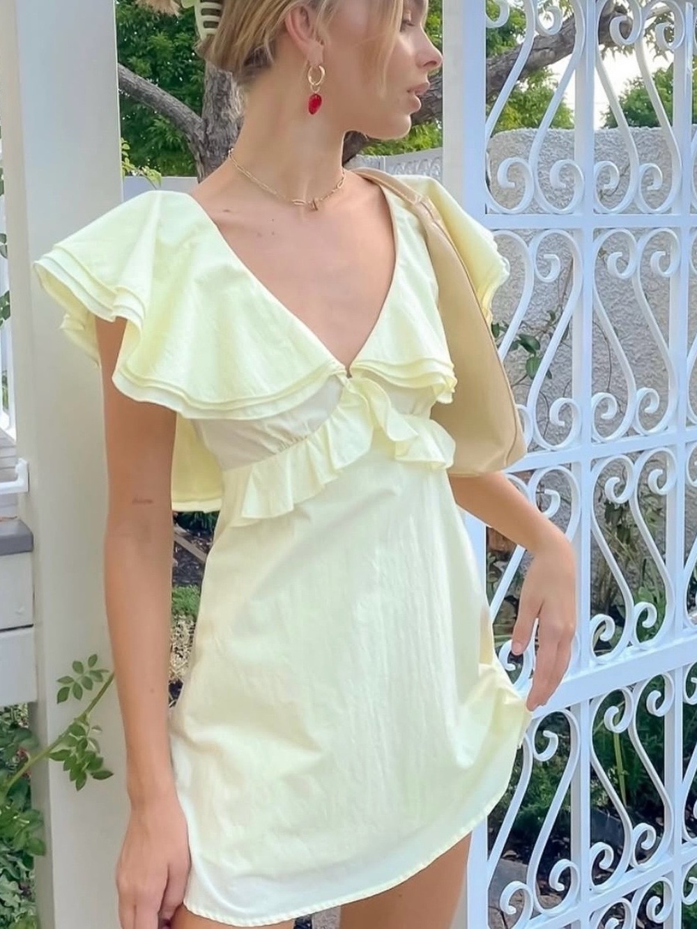 NWT VRG GRL Delicate Ruffle Party Nights Mini Dress in Yellow Size 6 Feminine